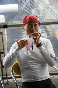 the leader enjoys his well deserved pink milkshake